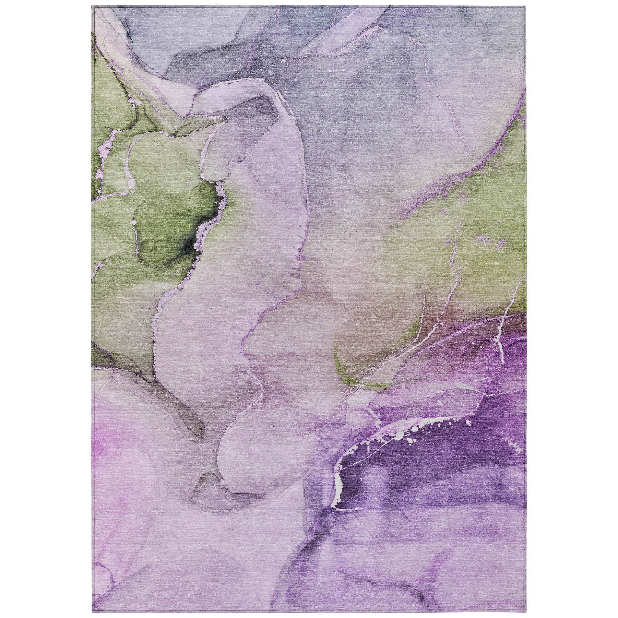 5 X 8 Purple and Green Abstract Washable Indoor Outdoor Area Rug