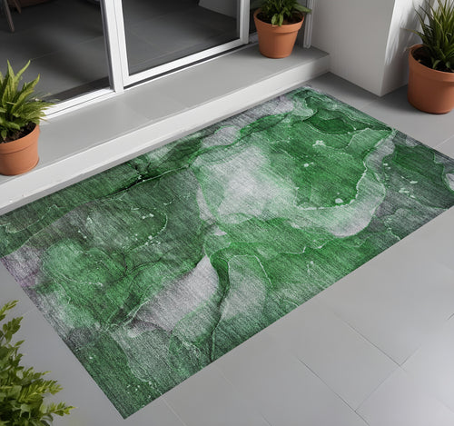 2 X 3 Emerald Abstract Washable Non Skid Indoor Outdoor Area Rug