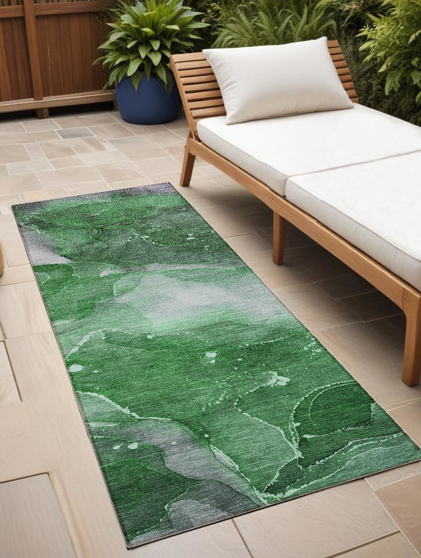 8 Runner Emerald Abstract Washable Non Skid Indoor Outdoor Runner Rug