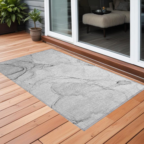 2 X 3 Silver Abstract Washable Non Skid Indoor Outdoor Area Rug