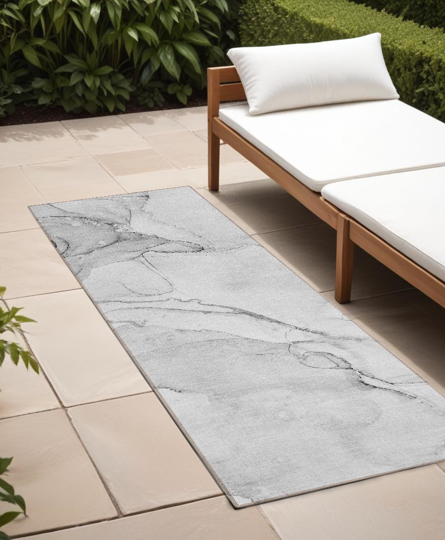 8 Runner Silver Abstract Washable Non Skid Indoor Outdoor Runner Rug