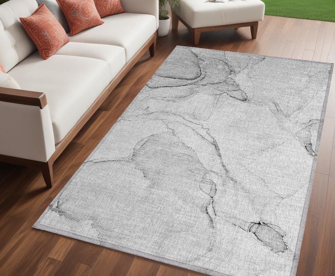 5 X 8 Silver Abstract Washable Non Skid Indoor Outdoor Area Rug