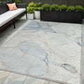 5 X 8 Beige and Blue Abstract Washable Non Skid Indoor Outdoor Area Rug