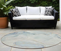 8 Round Beige and Blue Round Abstract Washable Non Skid Indoor Outdoor Area Rug