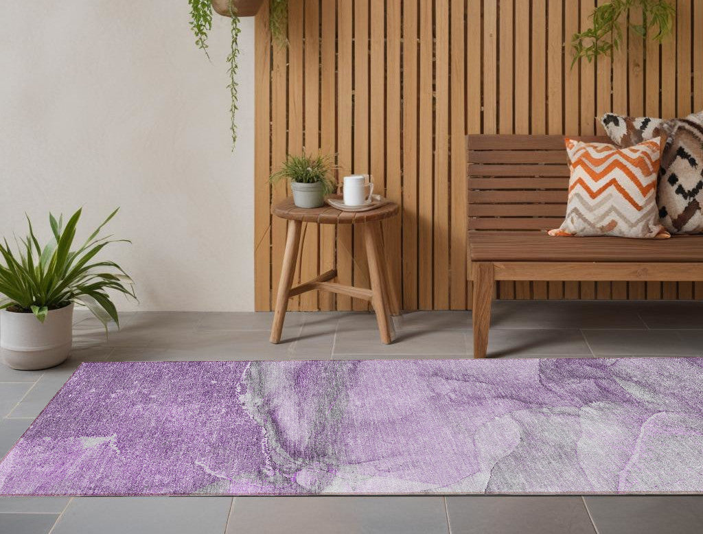 8 Runner Lilac Abstract Washable Non Skid Indoor Outdoor Runner Rug