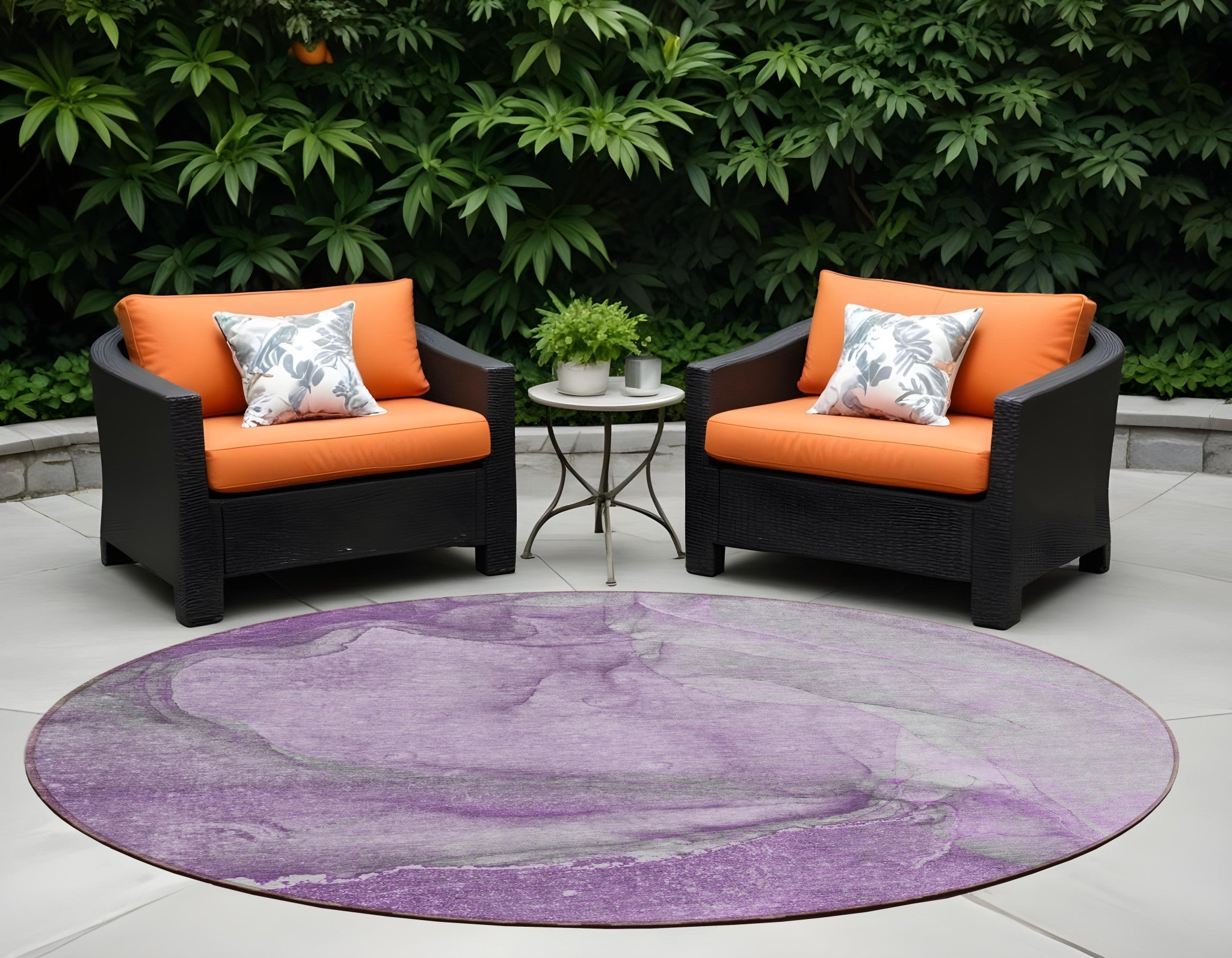 8 Round Lilac Round Abstract Washable Non Skid Indoor Outdoor Area Rug