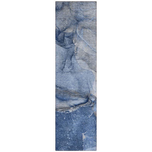 2 X 8 Navy Blue Abstract Washable Indoor Outdoor Runner Rug