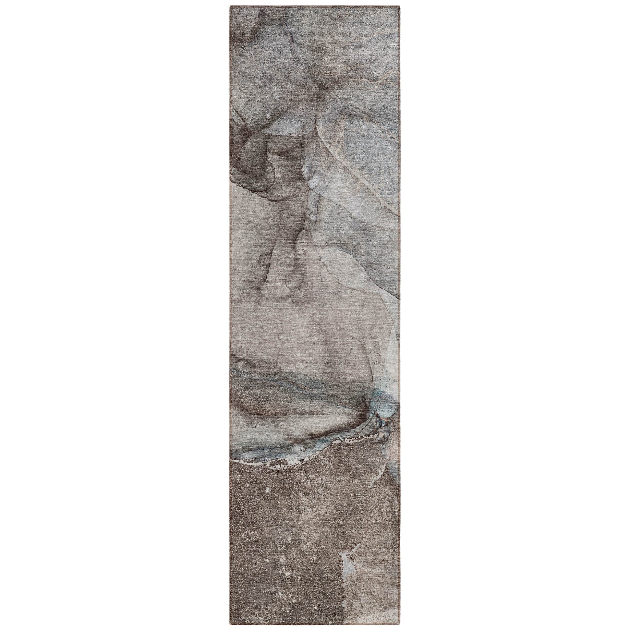 2 X 8 Taupe Abstract Washable Indoor Outdoor Runner Rug