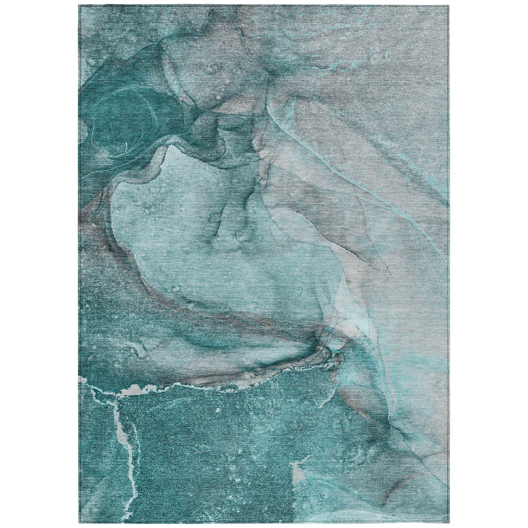 8 X 10 Teal Abstract Washable Indoor Outdoor Area Rug