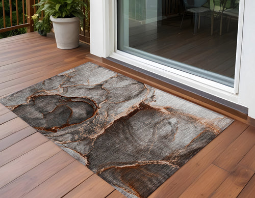 2 X 3 Peach Abstract Washable Non Skid Indoor Outdoor Area Rug