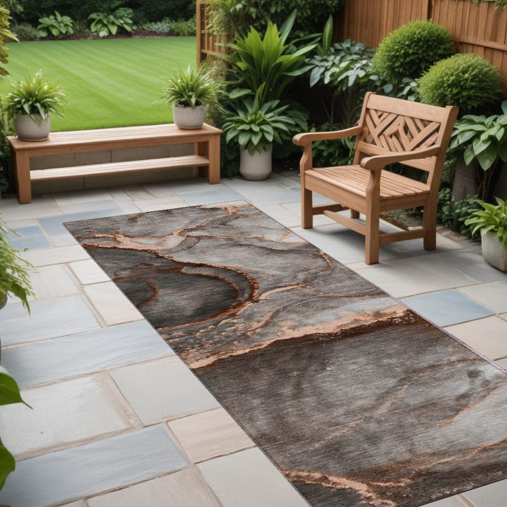 8 Runner Peach Abstract Washable Non Skid Indoor Outdoor Runner Rug