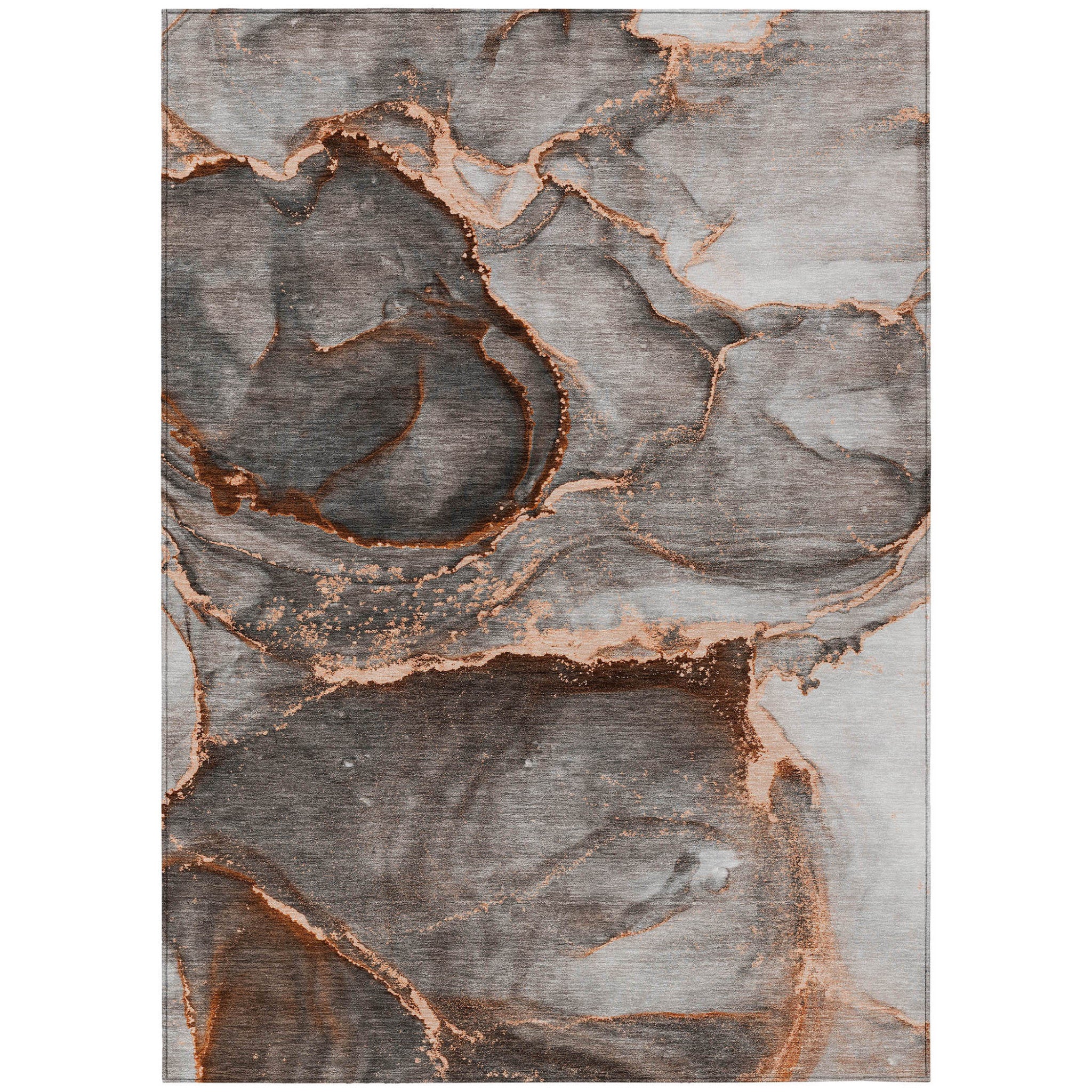 9 X 12 Peach Abstract Washable Non Skid Indoor Outdoor Area Rug