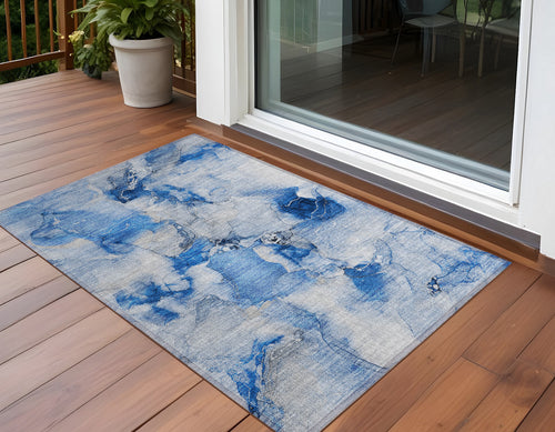 2 X 3 Navy Blue Abstract Washable Indoor Outdoor Area Rug