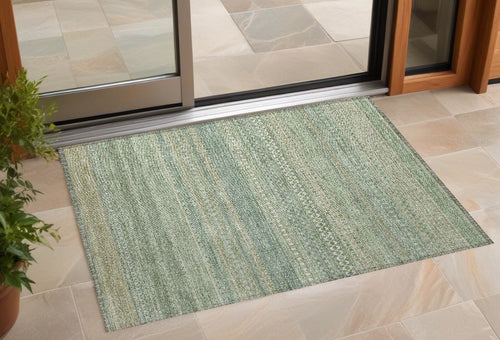 2 X 3 Artichoke Green Striped Washable Non Skid Indoor Outdoor Area Rug