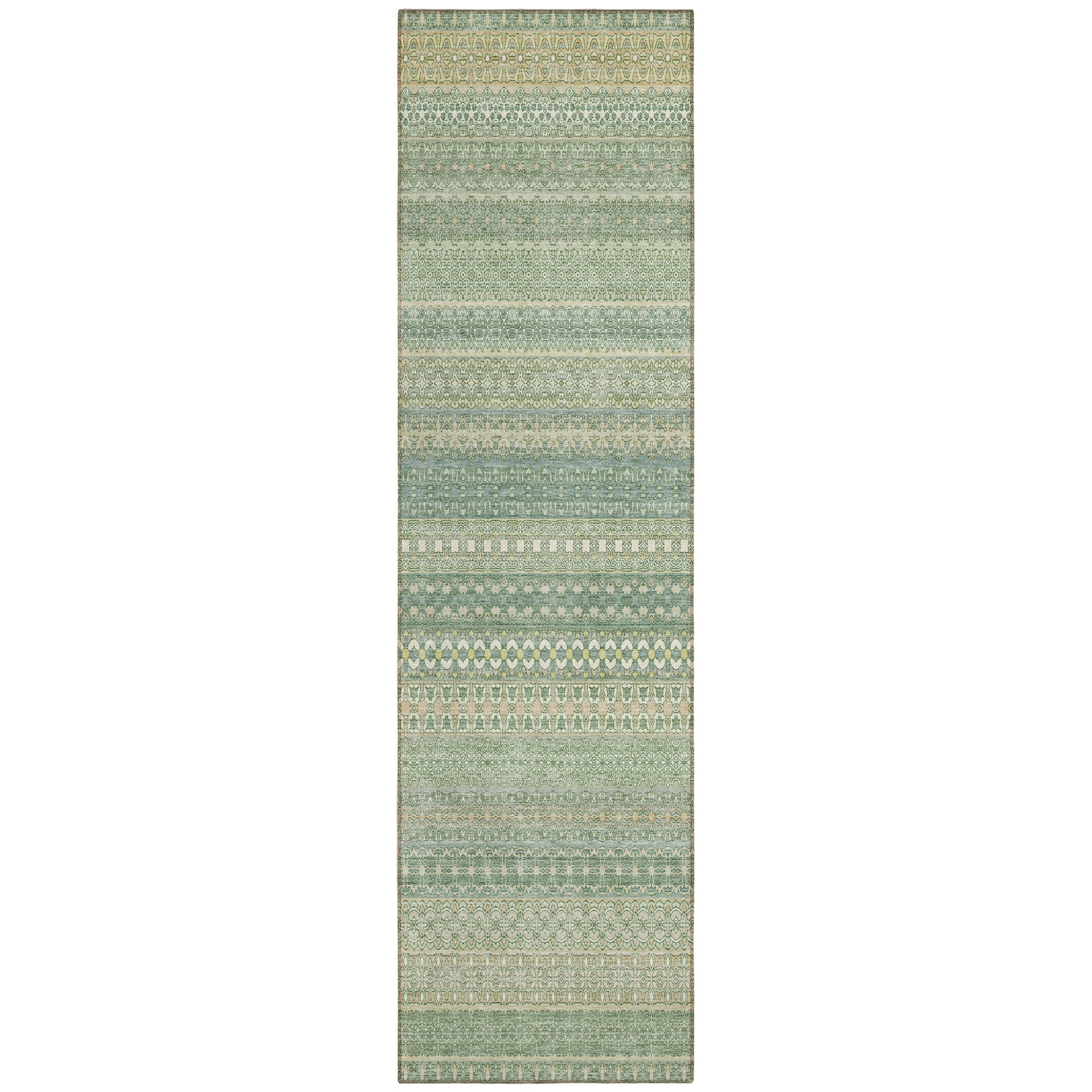 8 Runner Artichoke Green Striped Washable Non Skid Indoor Outdoor Runner Rug