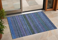 2 X 3 Blue and Green Striped Washable Non Skid Indoor Outdoor Area Rug