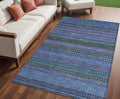 5 X 8 Blue and Green Striped Washable Non Skid Indoor Outdoor Area Rug