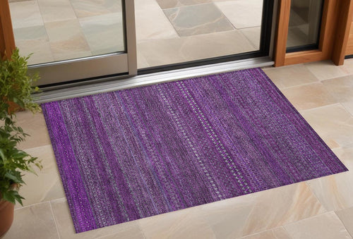 3 X 5 Eggplant Striped Washable Non Skid Indoor Outdoor Area Rug