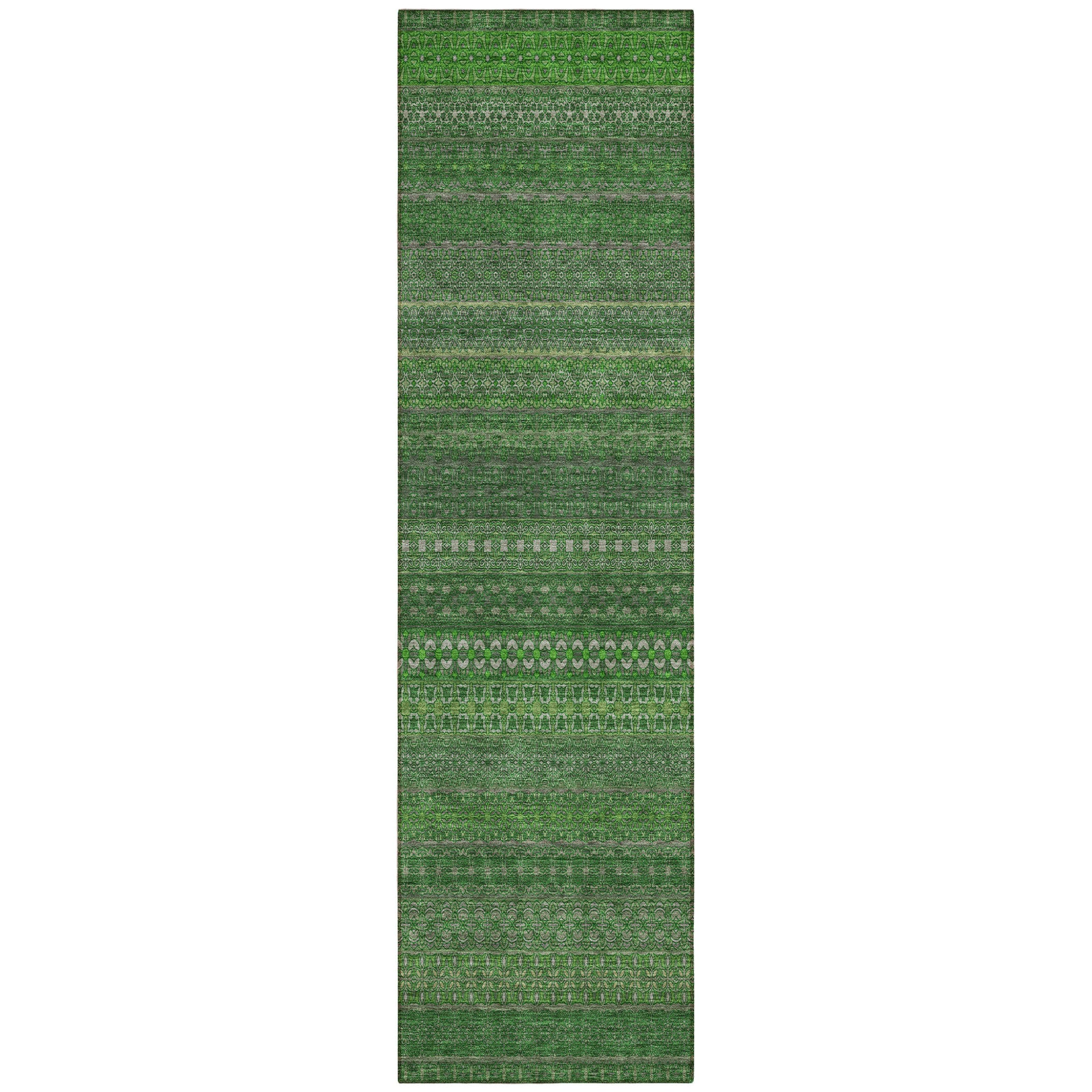 8 Runner Fern Green Striped Washable Non Skid Indoor Outdoor Runner Rug