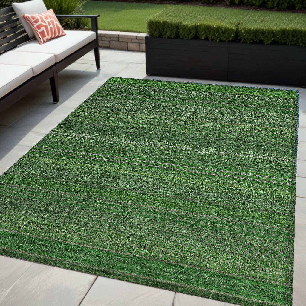 5 X 8 Fern Green Striped Washable Non Skid Indoor Outdoor Area Rug