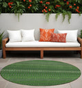 8 Round Fern Green Round Striped Washable Non Skid Indoor Outdoor Area Rug