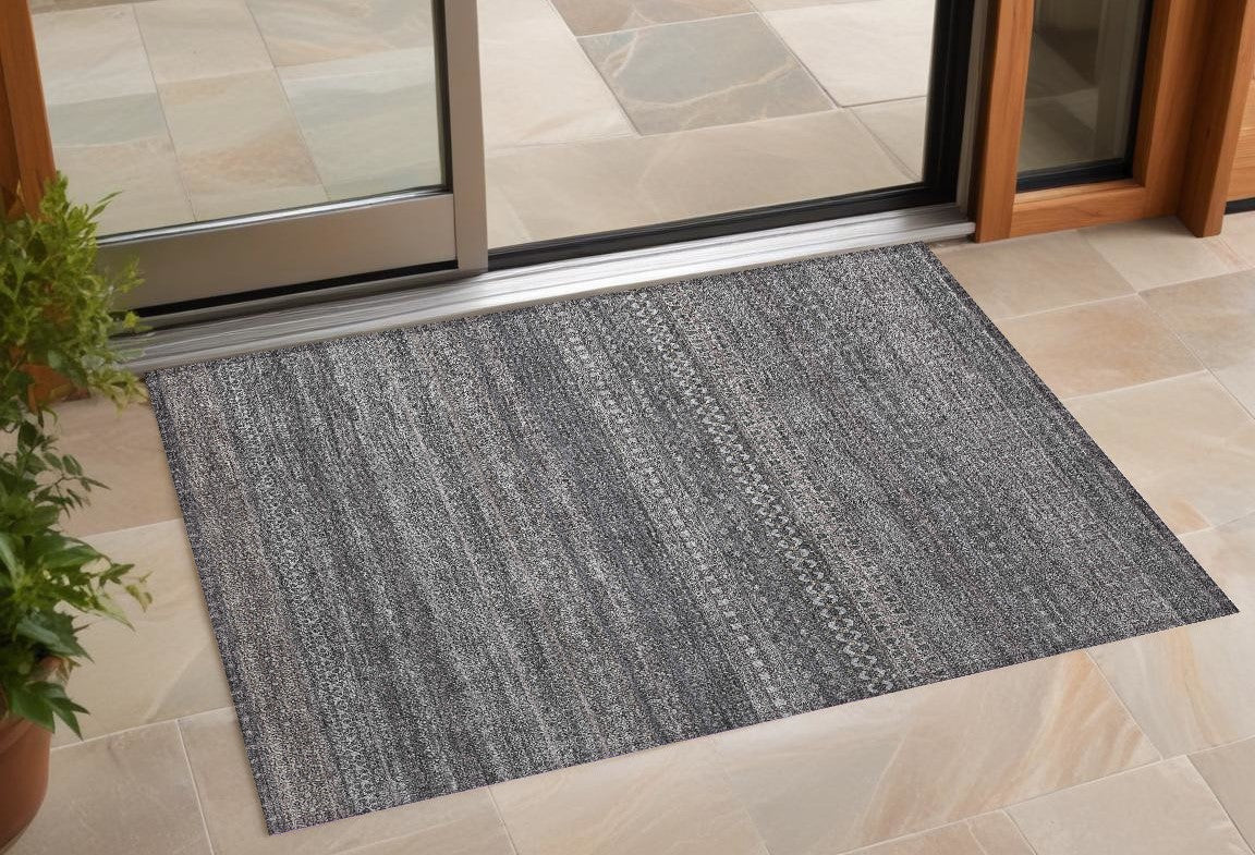 2 X 3 Gray Striped Washable Non Skid Indoor Outdoor Area Rug