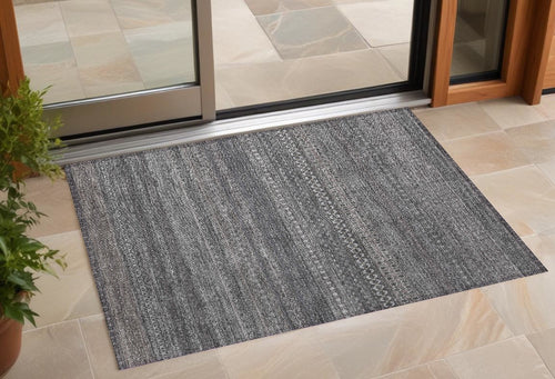 2 X 3 Gray Striped Washable Non Skid Indoor Outdoor Area Rug