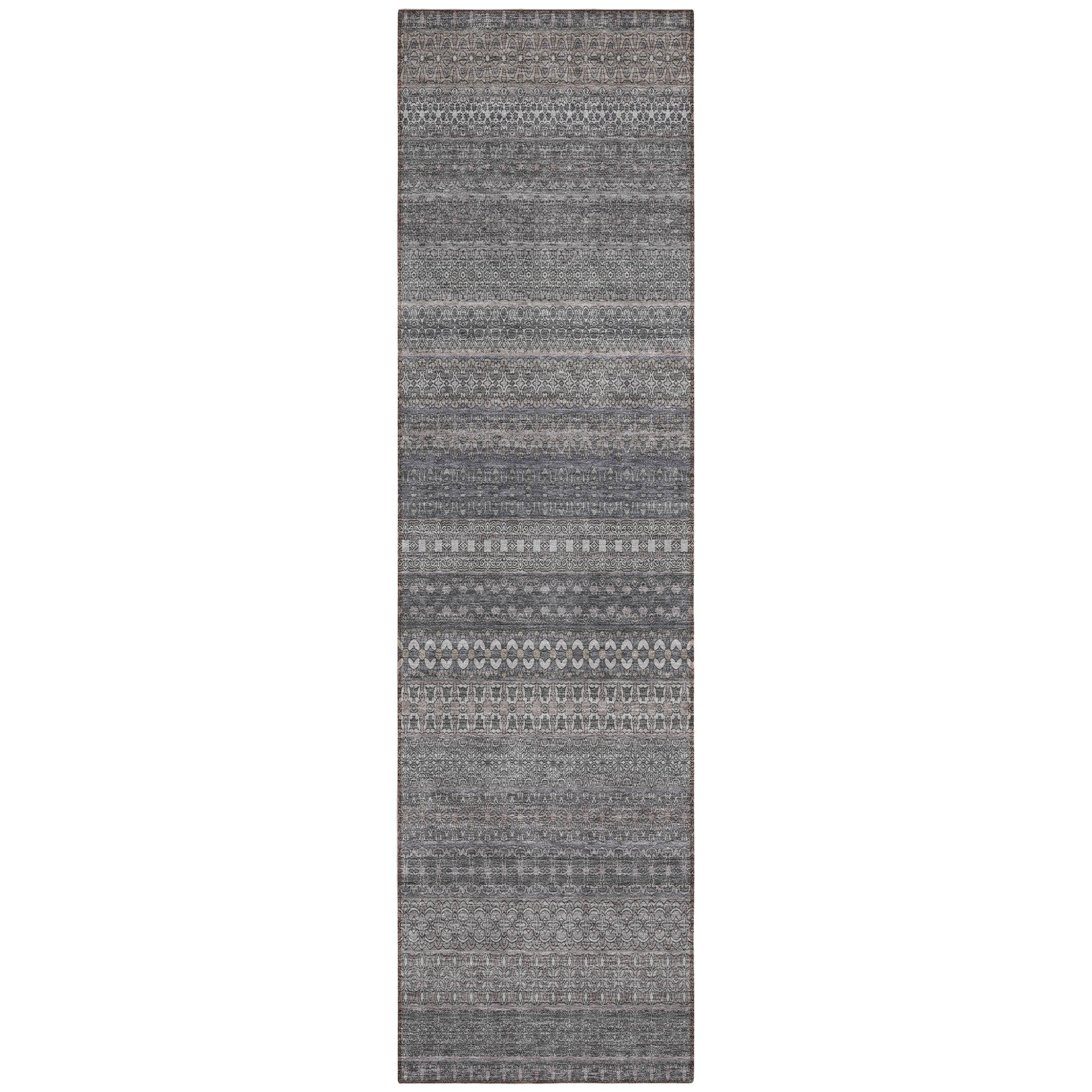 8 Runner Gray Striped Washable Non Skid Indoor Outdoor Runner Rug