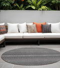8 Round Gray Round Striped Washable Non Skid Indoor Outdoor Area Rug