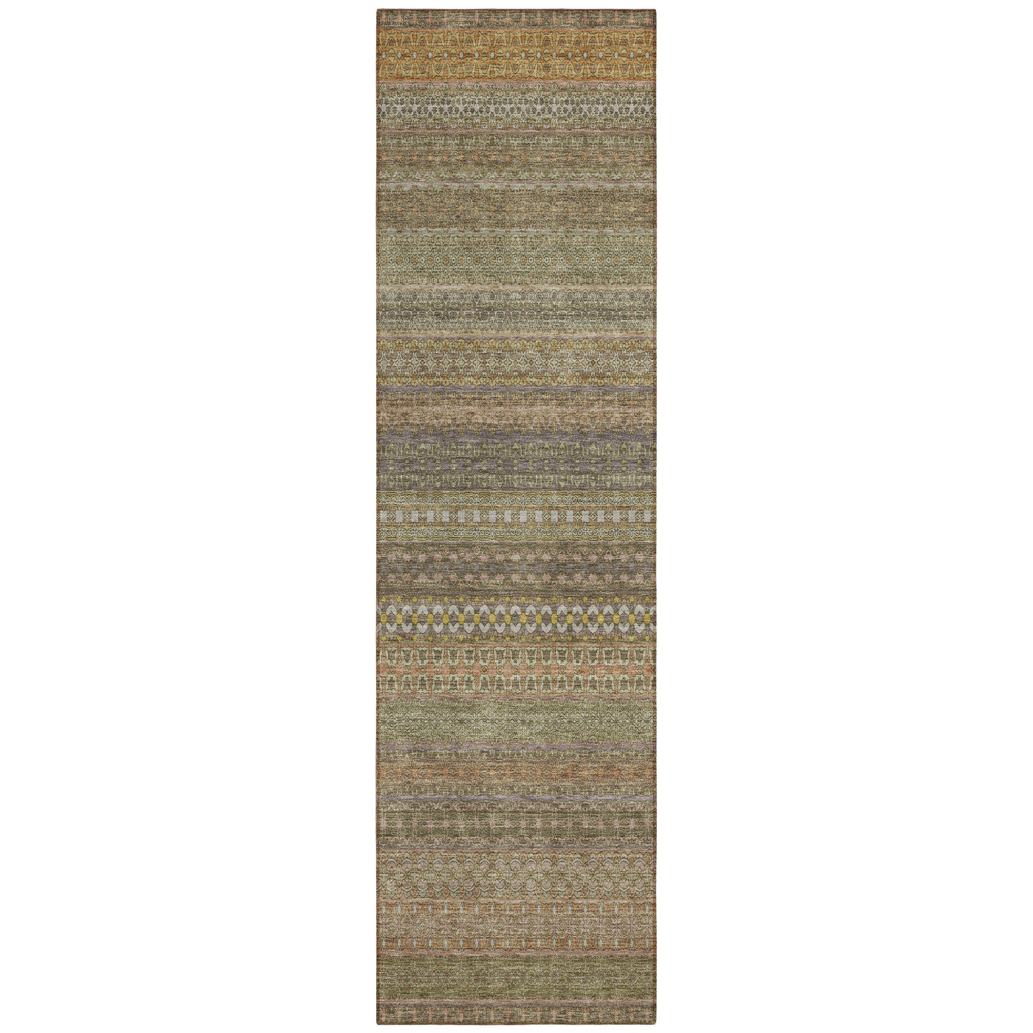 8 Runner Khaki Striped Washable Non Skid Indoor Outdoor Runner Rug