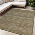 5 X 8 Khaki Striped Washable Non Skid Indoor Outdoor Area Rug