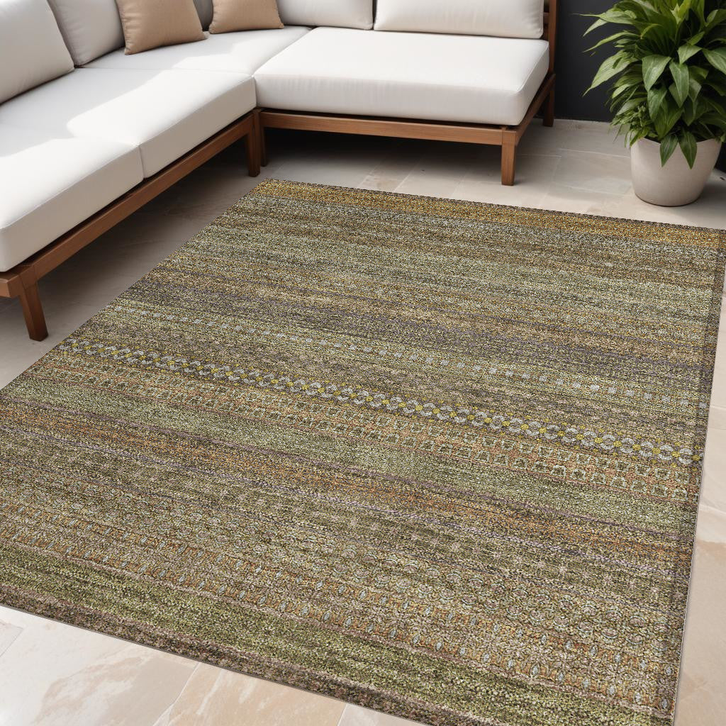 5 X 8 Khaki Striped Washable Non Skid Indoor Outdoor Area Rug