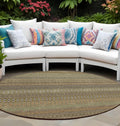 8 Round Khaki Round Striped Washable Non Skid Indoor Outdoor Area Rug