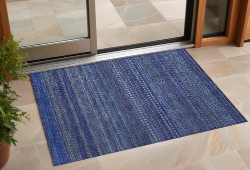2 X 3 Navy Blue Striped Washable Non Skid Indoor Outdoor Area Rug