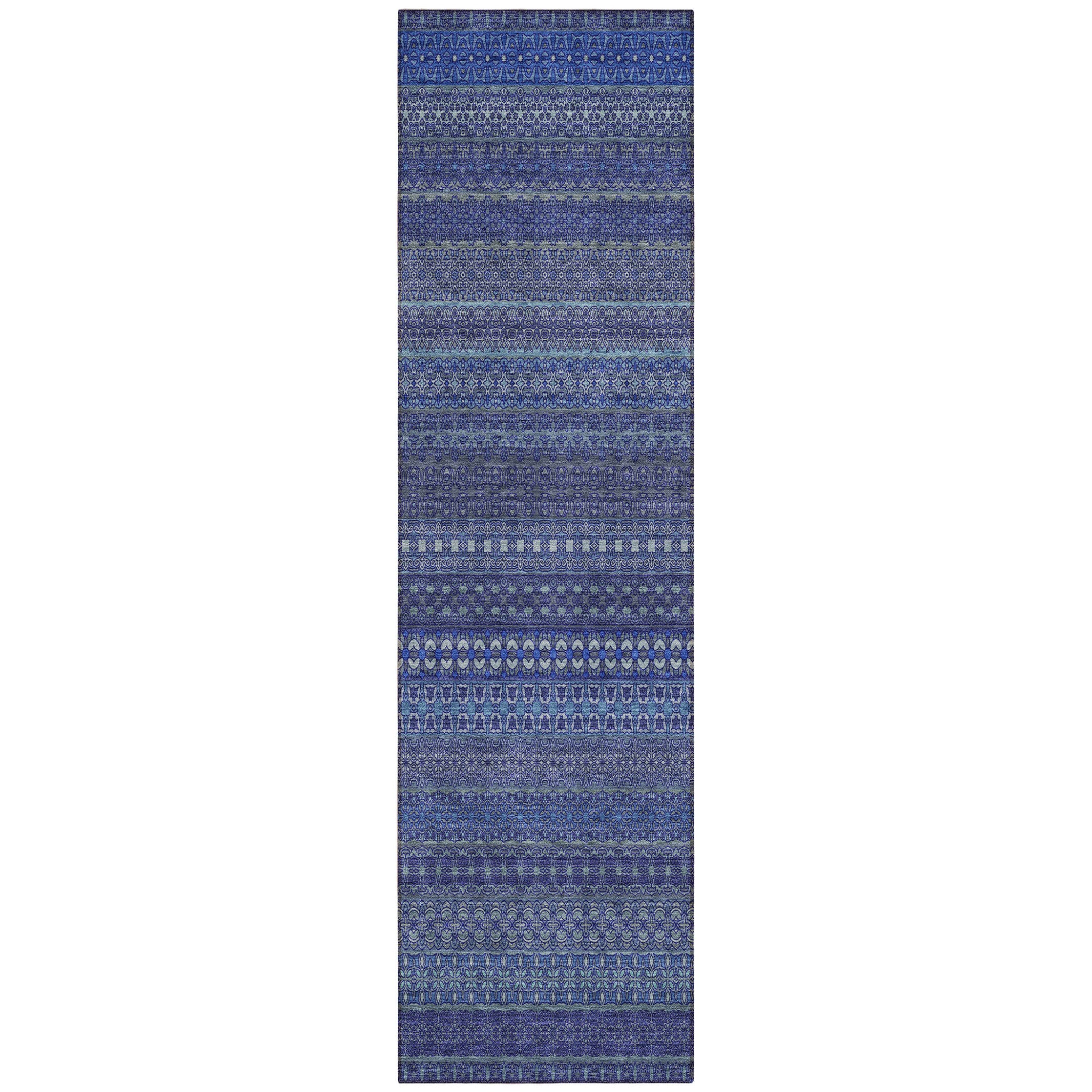 8 Runner Navy Blue Striped Washable Non Skid Indoor Outdoor Runner Rug