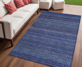 5 X 8 Navy Blue Striped Washable Non Skid Indoor Outdoor Area Rug