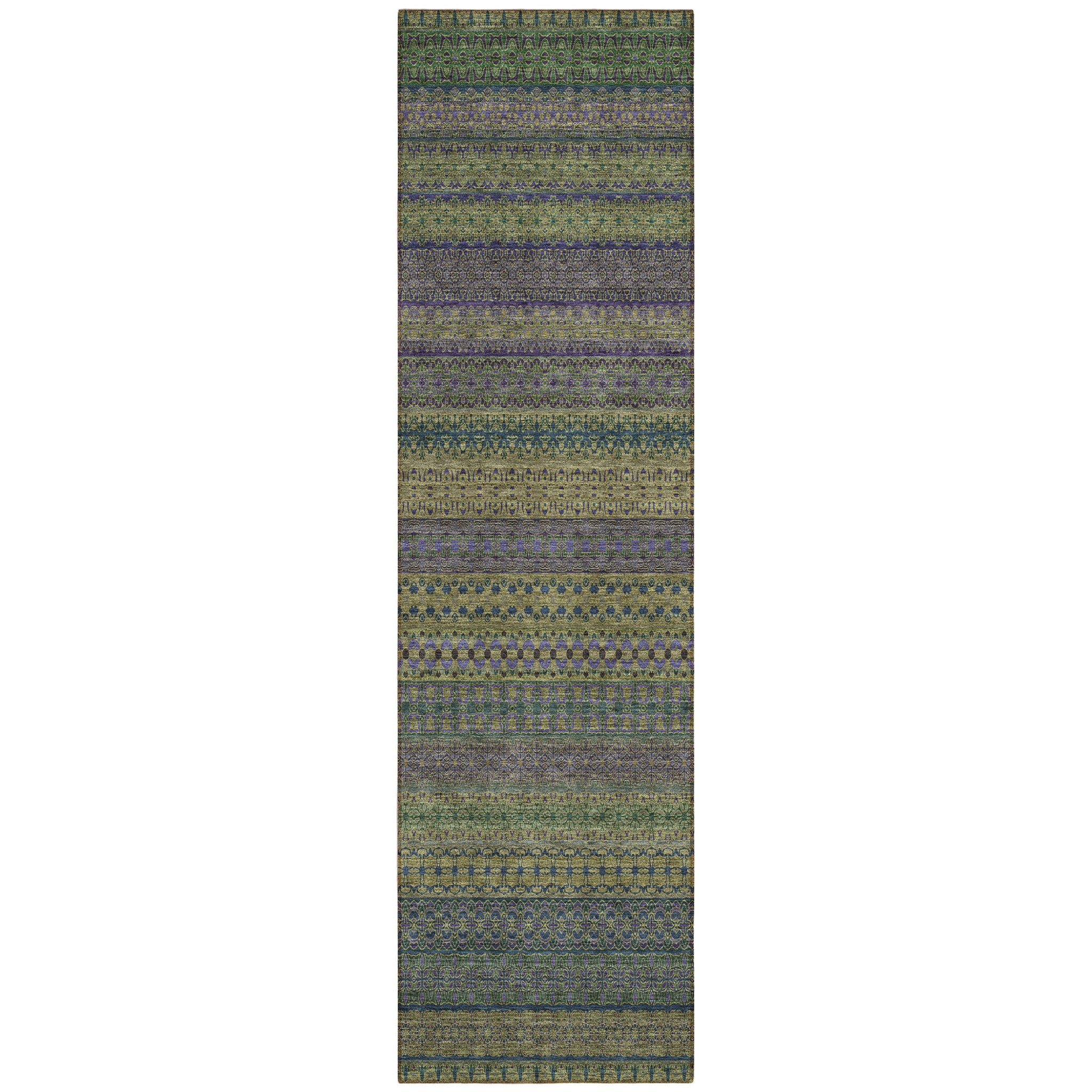 8 Runner Olive Green Striped Washable Non Skid Indoor Outdoor Runner Rug