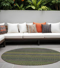 8 Round Olive Green Round Striped Washable Non Skid Indoor Outdoor Area Rug
