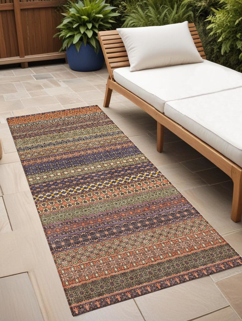 8 Runner Orange Striped Washable Non Skid Indoor Outdoor Runner Rug