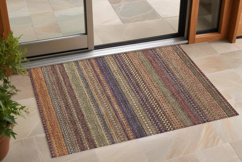 3 X 5 Orange Striped Washable Non Skid Indoor Outdoor Area Rug