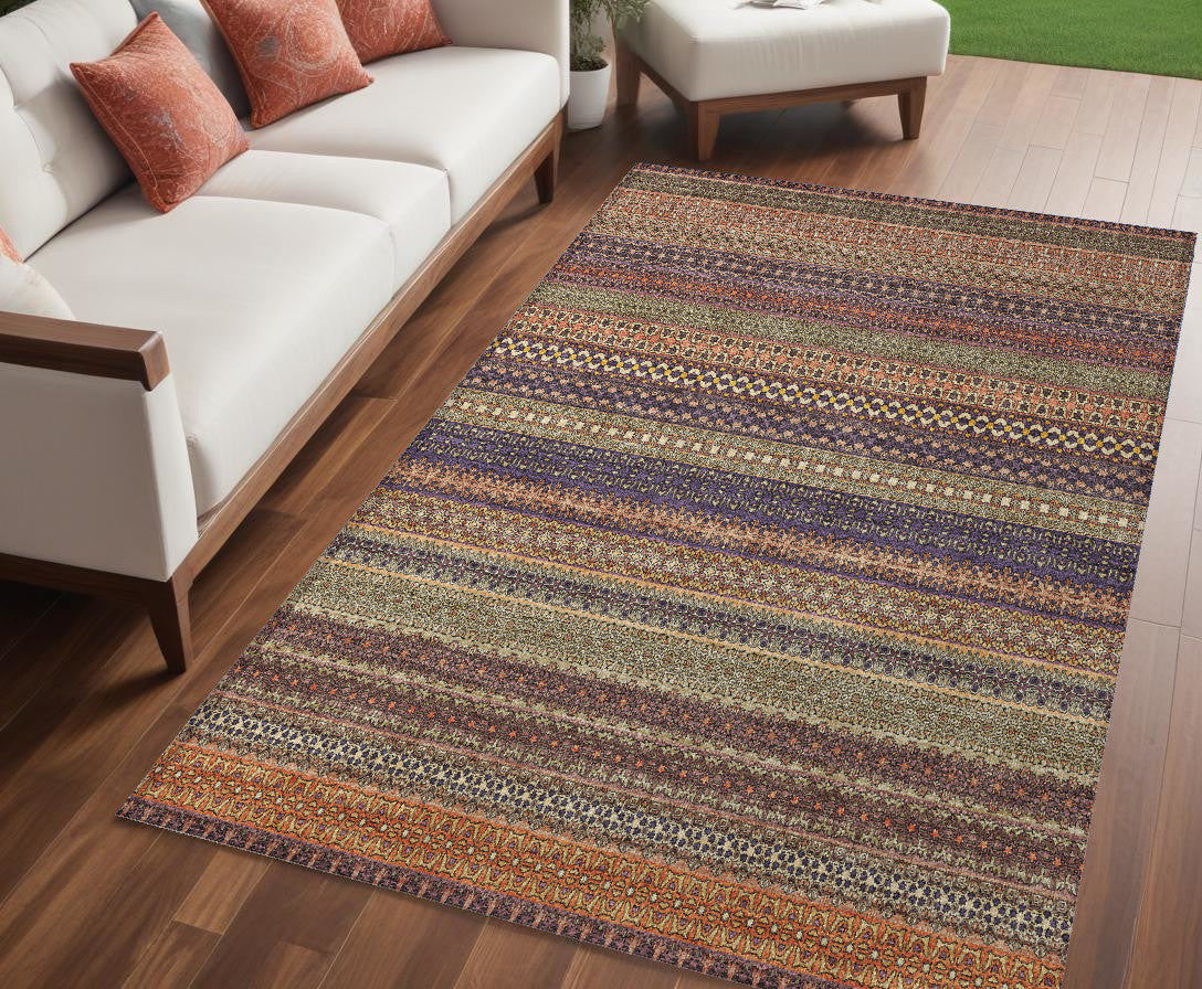 5 X 8 Orange Striped Washable Non Skid Indoor Outdoor Area Rug