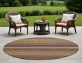 8 Round Orange Round Striped Washable Non Skid Indoor Outdoor Area Rug