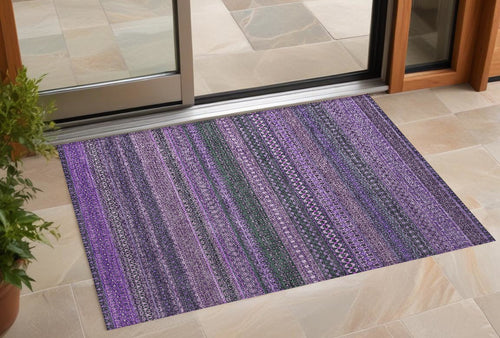 2 X 3 Purple Striped Washable Non Skid Indoor Outdoor Area Rug