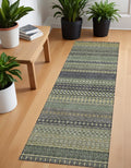 8 Runner Sage Striped Washable Non Skid Indoor Outdoor Runner Rug