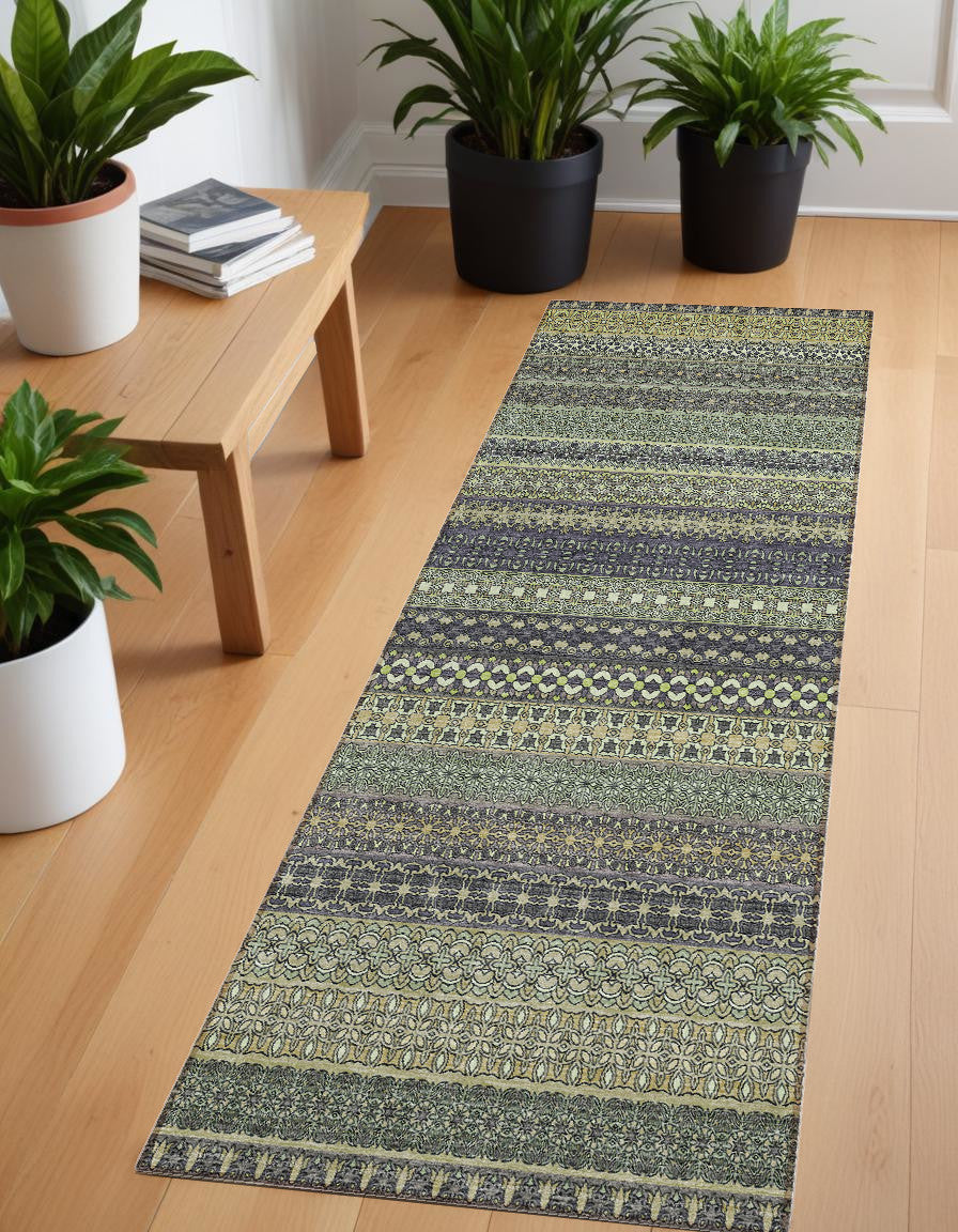 8 Runner Sage Striped Washable Non Skid Indoor Outdoor Runner Rug
