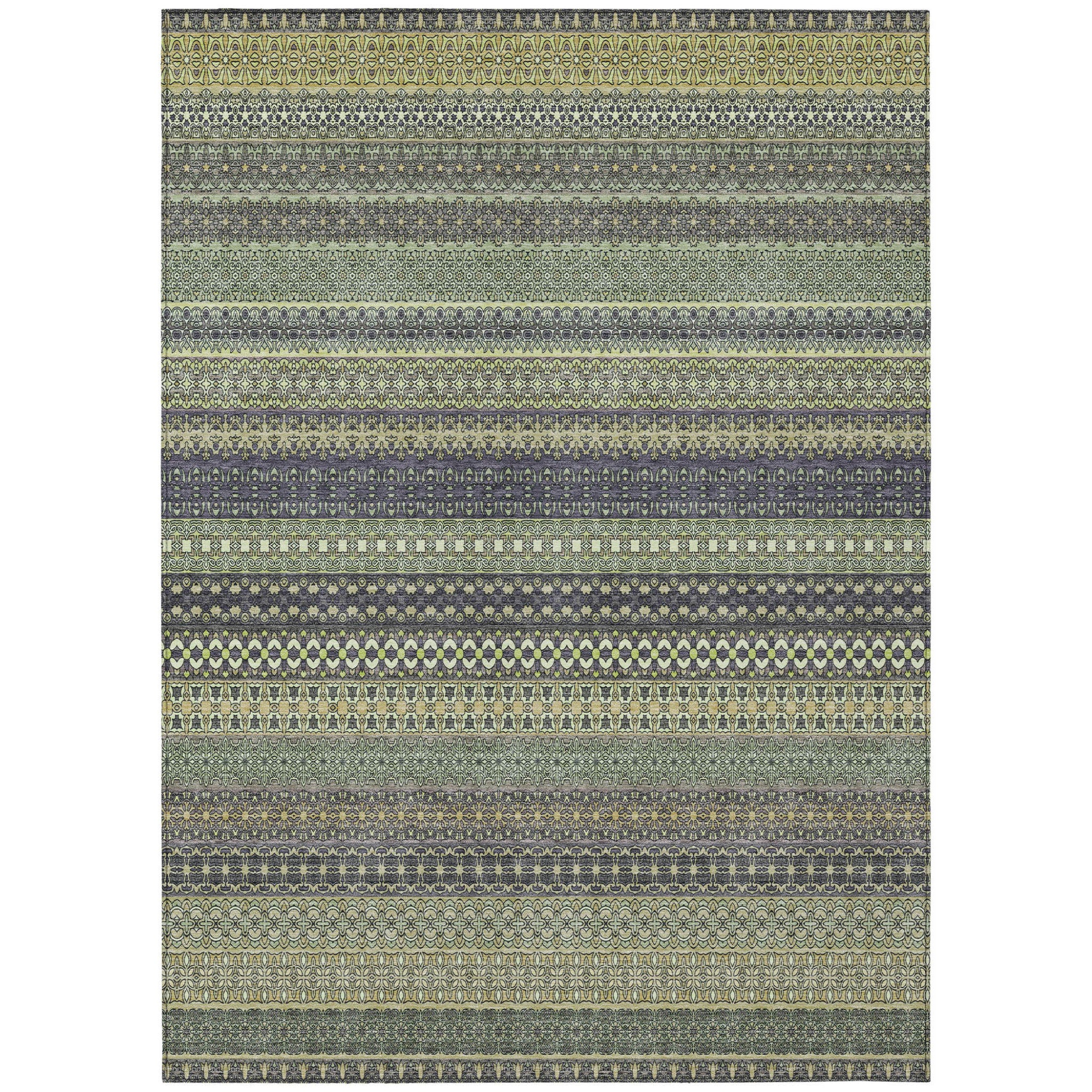3 X 5 Sage Striped Washable Non Skid Indoor Outdoor Area Rug