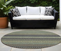 8 Round Sage Round Striped Washable Non Skid Indoor Outdoor Area Rug