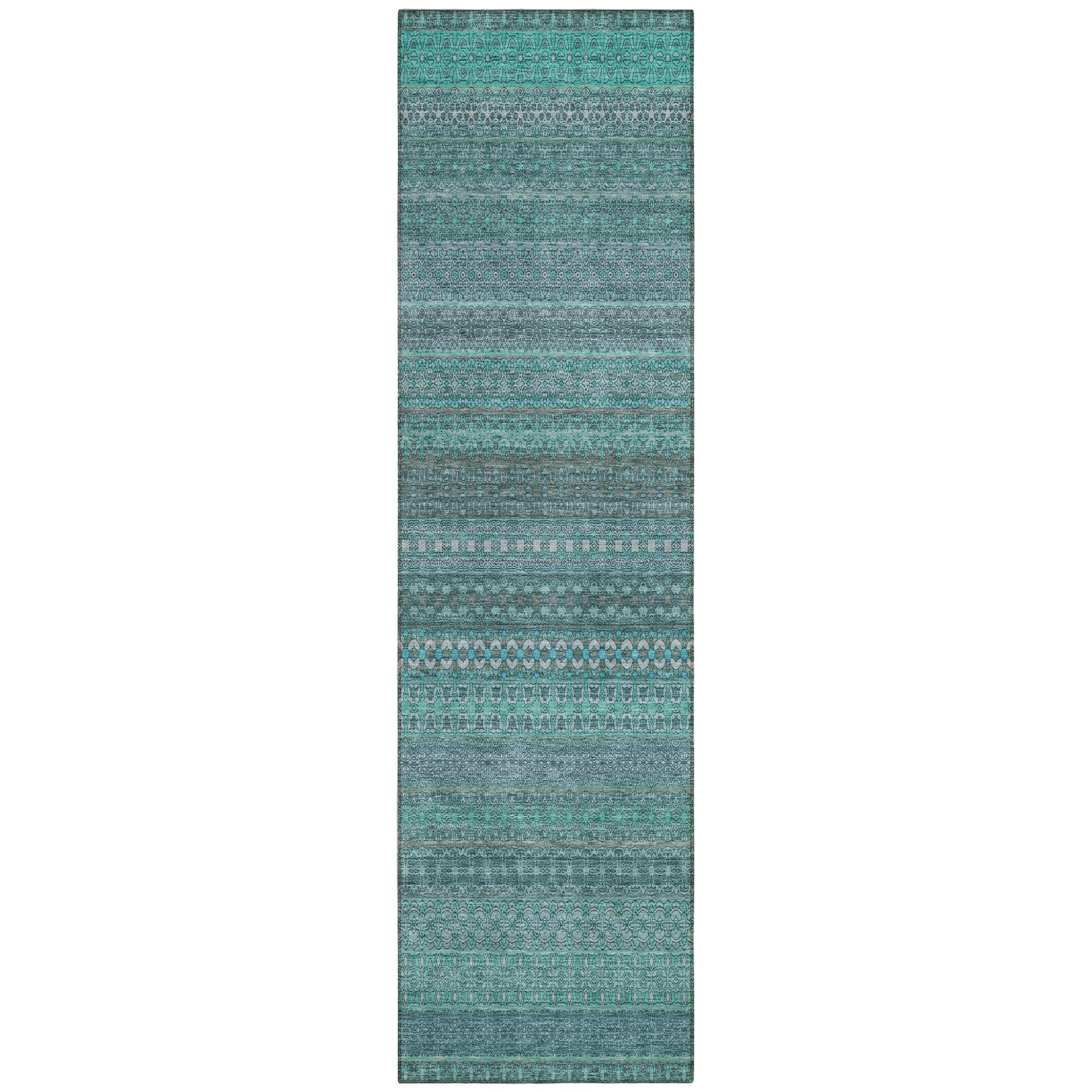 8 Runner Turquoise Striped Washable Non Skid Indoor Outdoor Runner Rug
