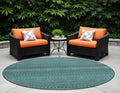 8 Round Turquoise Round Striped Washable Non Skid Indoor Outdoor Area Rug