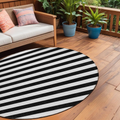 8 Round Black and White Round Striped Washable Non Skid Indoor Outdoor Area Rug